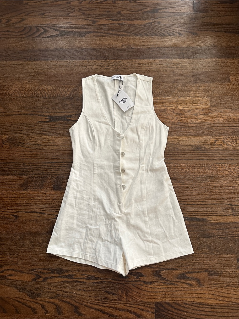 Princess Polly Cream Button-Front Linen Romper